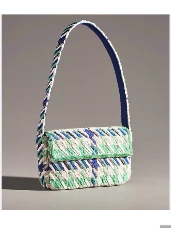 Anthropologie Handbags - Anthropologie Fiona Braided Green, Blue & Cream Shoulder Bag